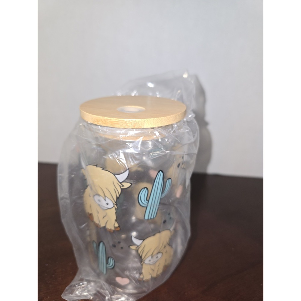 Highland Cow Glass Coffee Tumbler